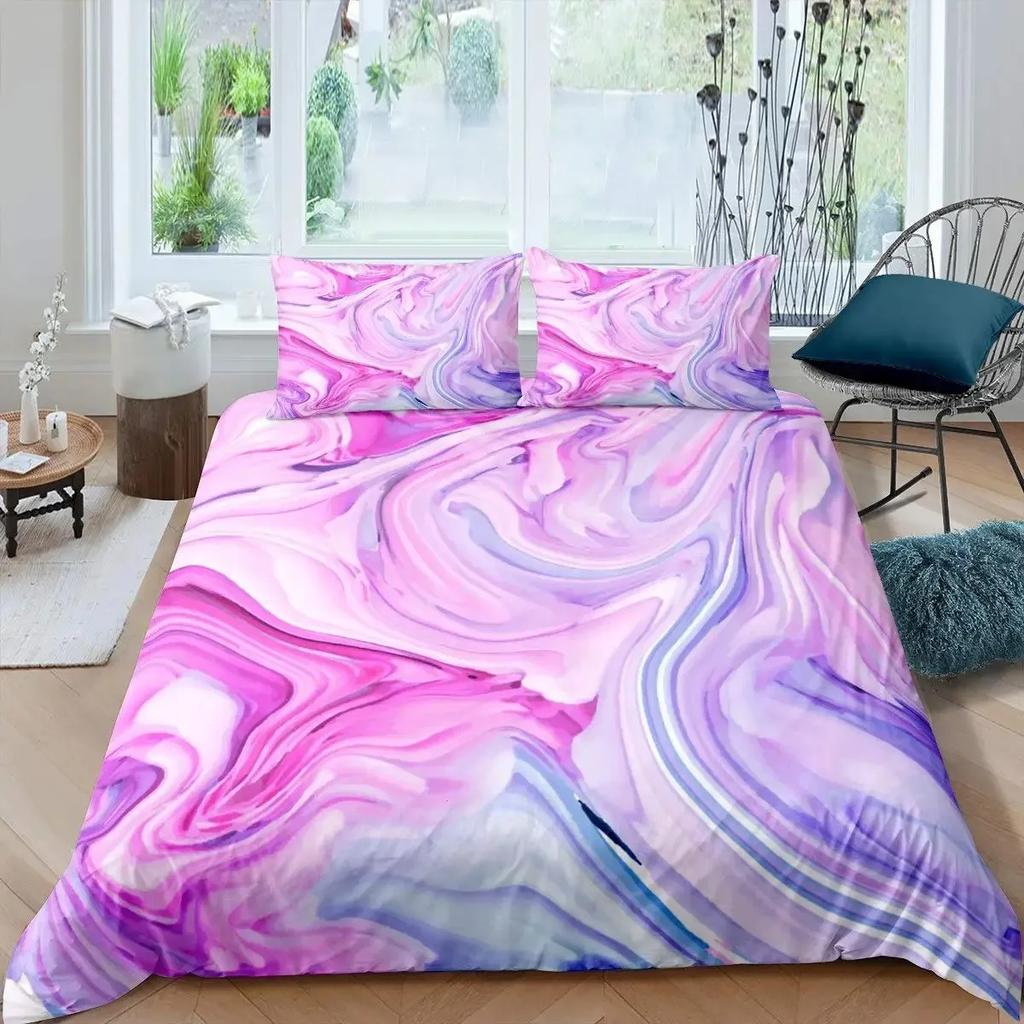 Colorful Marble Tie Dye Watercolor Pastel Abstract Girly Comfortable Duvet Quilt Cover Pillowcase Bedding Set Children Bedroom