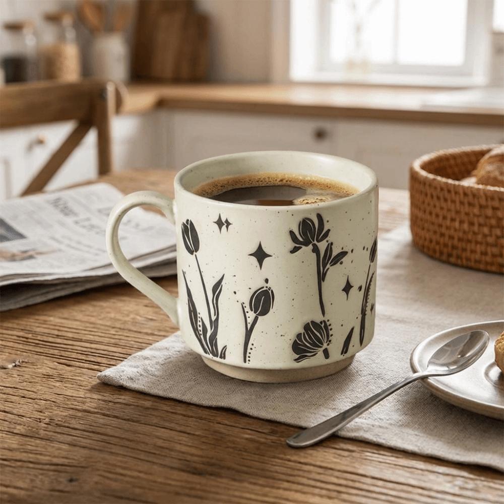 Expression/Flower/Kitten Pattern Retro Tea Cup Hand-painted Milk Drinking Cup  Home Use