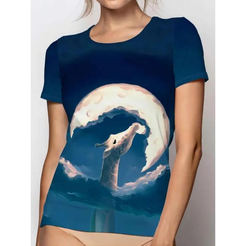 Zomer Dames Top Ronde Hals Korte Mouwen Schattig Simpel Bedrukt T-shirt