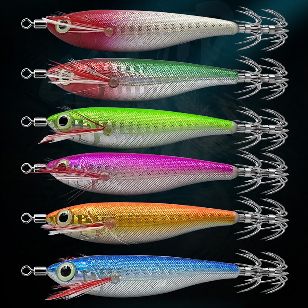 Luminous Artificial Squid Hook Horizontal Octopus Lures 100mm 9g Wood Shrimp Cuttlefish Hard Bait for Octopus & Cuttlefish