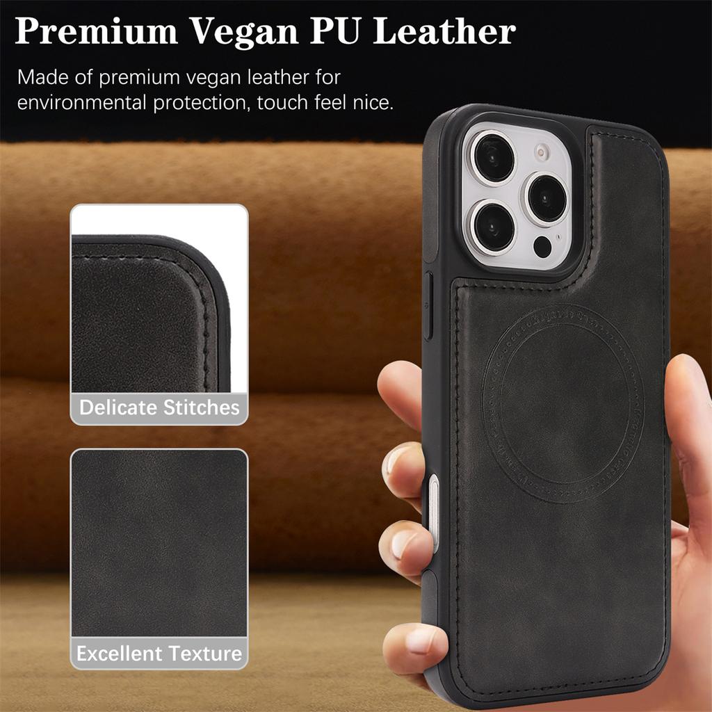 Coque de téléphone à chargement sans fil magnétique pour iPhone 12 - 17, 8 couleurs en cuir PU végan, protection antichoc intégrale