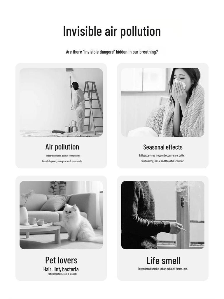 Household Air Purifier with Negative Ion, Baby-Safe, Removes Formaldehyde, Filters Cat Hair and Dust, Eliminates Indoor Smoke Odor.