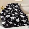 Plush Dinosaur Print Throw Blanket - Cozy Cartoon Animal Design, Soft Polyester, Black & White, Perfect for Sofa, Bed, Napping,