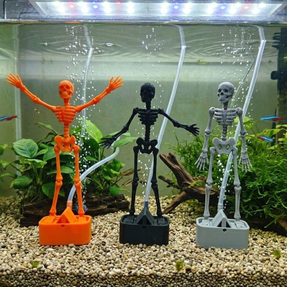 3D Printed Dancing Skeleton Aquarium Bubbler Movable Oxygen Skeleton Halloween Decor