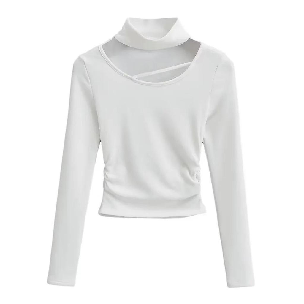 Women's Retro Halter Neck Long Sleeve Fleece Lined Top