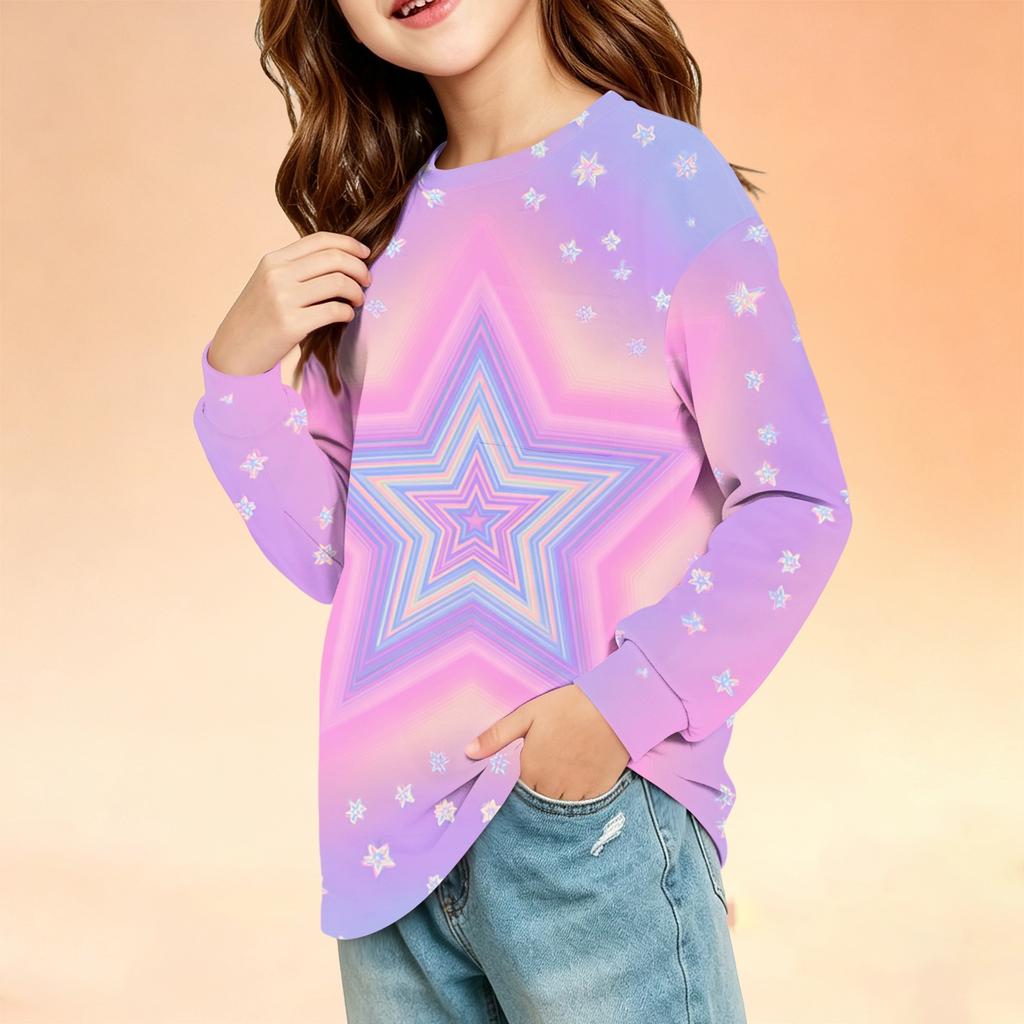 Children's Long Sleeve Round Neck Printed Top with Pockets for Boys and Girls
