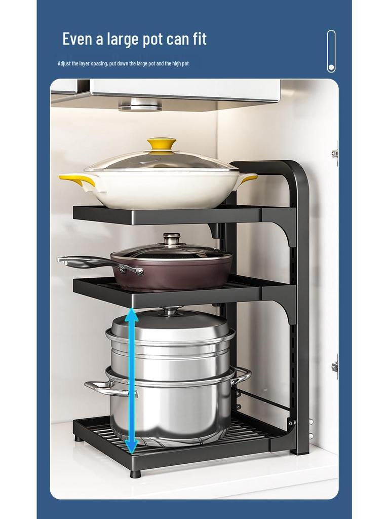 Multi-Layer Kitchen Pot and Cookware Storage Rack for Cabinets