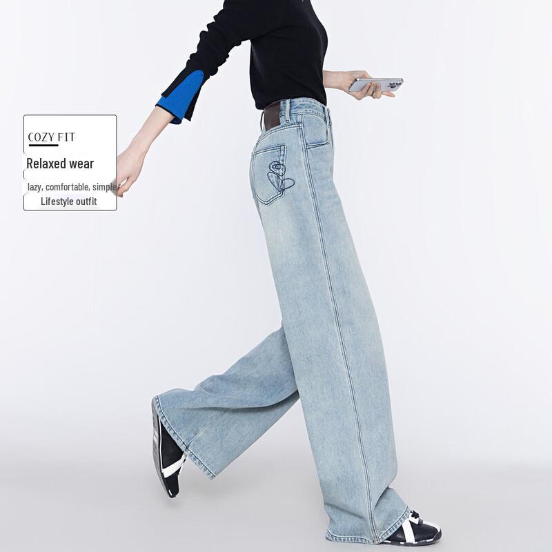 Demana Women s High-Waist Loose Straight Wide Leg Jeans 28
