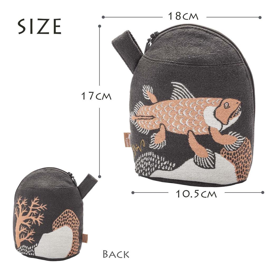 Kusubashi Mon Ori MiW Gusseted Pouch, Coelacanth Enjoying the Sea Forest [A-69970-90-DGY], Dark Gray