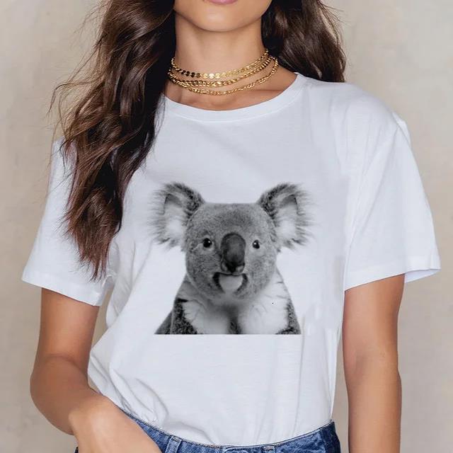 Damen Cartoon Kawaii Tier Koala Druck Damen T-Shirt Harajuku Ropa Mujer Grafik Große Größen T-Shirt Lässig Streetwear T-Shirts