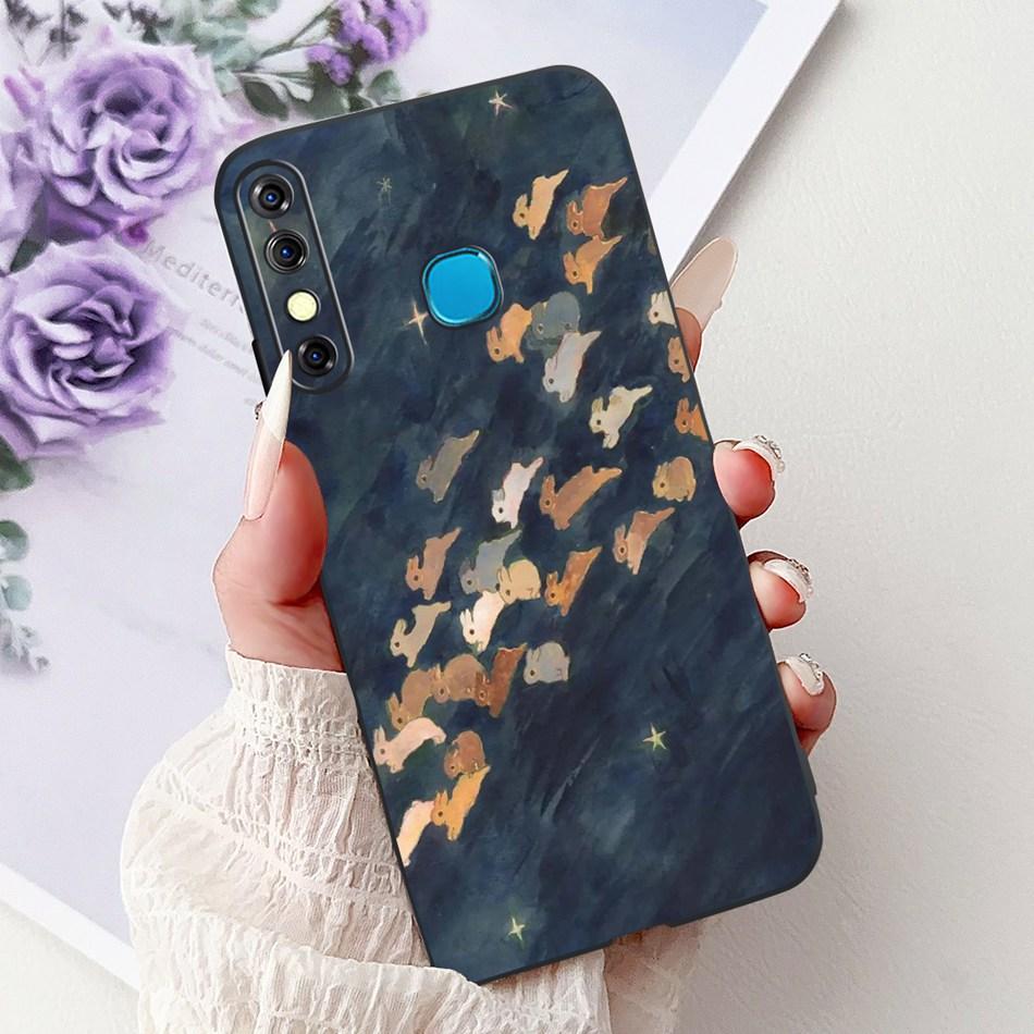 For Infinix Hot 8 Phone Case Hot 8 Lite Hot8 X650 X650C X650B X650D Elegant Floral Cat Pattern Black Silicone Soft TPU Cases