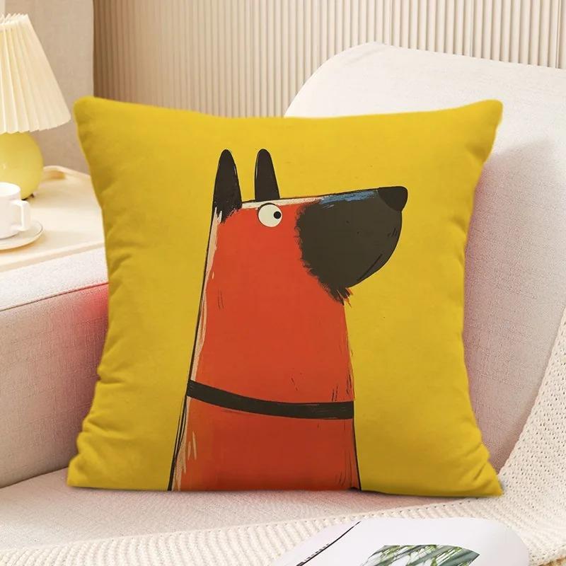 Art Illustration Dog Cushion Cover German Shepherd Doberman Peach Skin Throw Pillowcase For Sofa Living Room Home Decor 40X40Cm