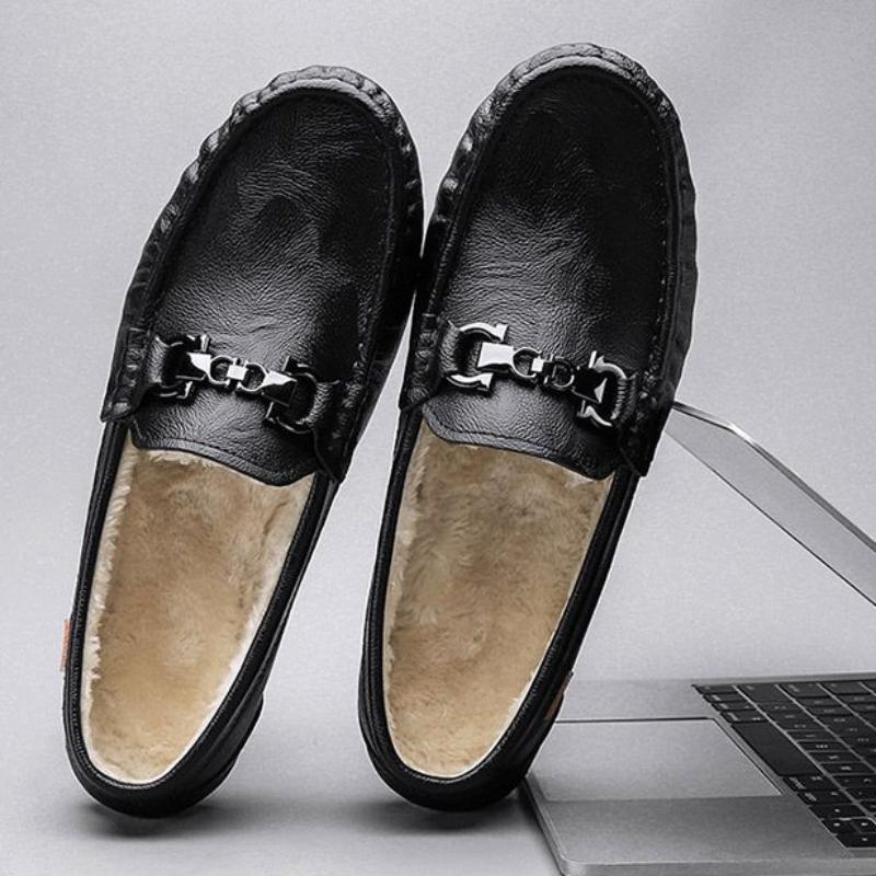 Moccasin Loafers Man Casual Shoe Square Toe Flat Leather Shoes For Men Soft Velvet Fashion   New Arrivals Cowhide