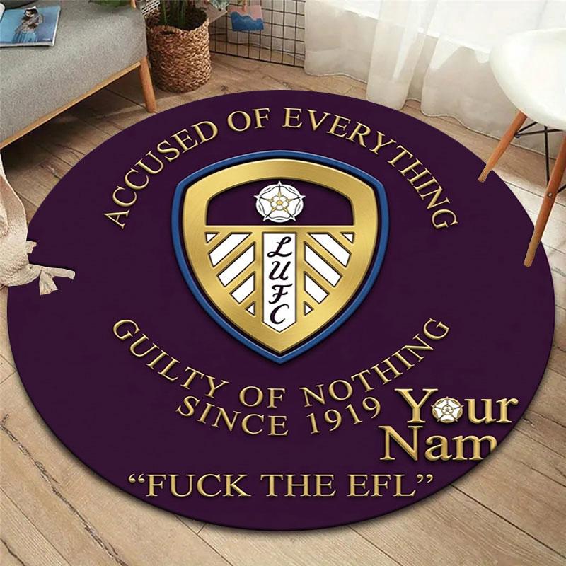 Leeds United Custom Name Round Area Rug,Carpet Rug for Living Room Bedroom Sofa Playroom Decor,Non-slip Floor Mat
