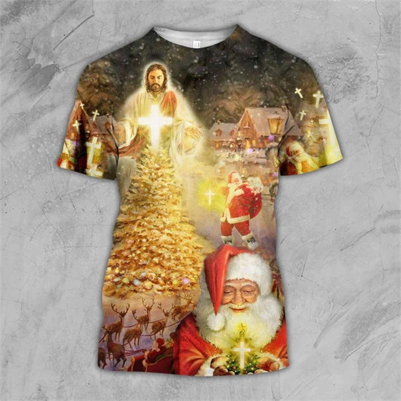 Weihnachten 3D-Druck Weihnachtsmann-Muster T-Shirt Herren Damen Xmas Langarm-T-Shirts Herbstmode Oversize Locker Y2k Herren Oberteile