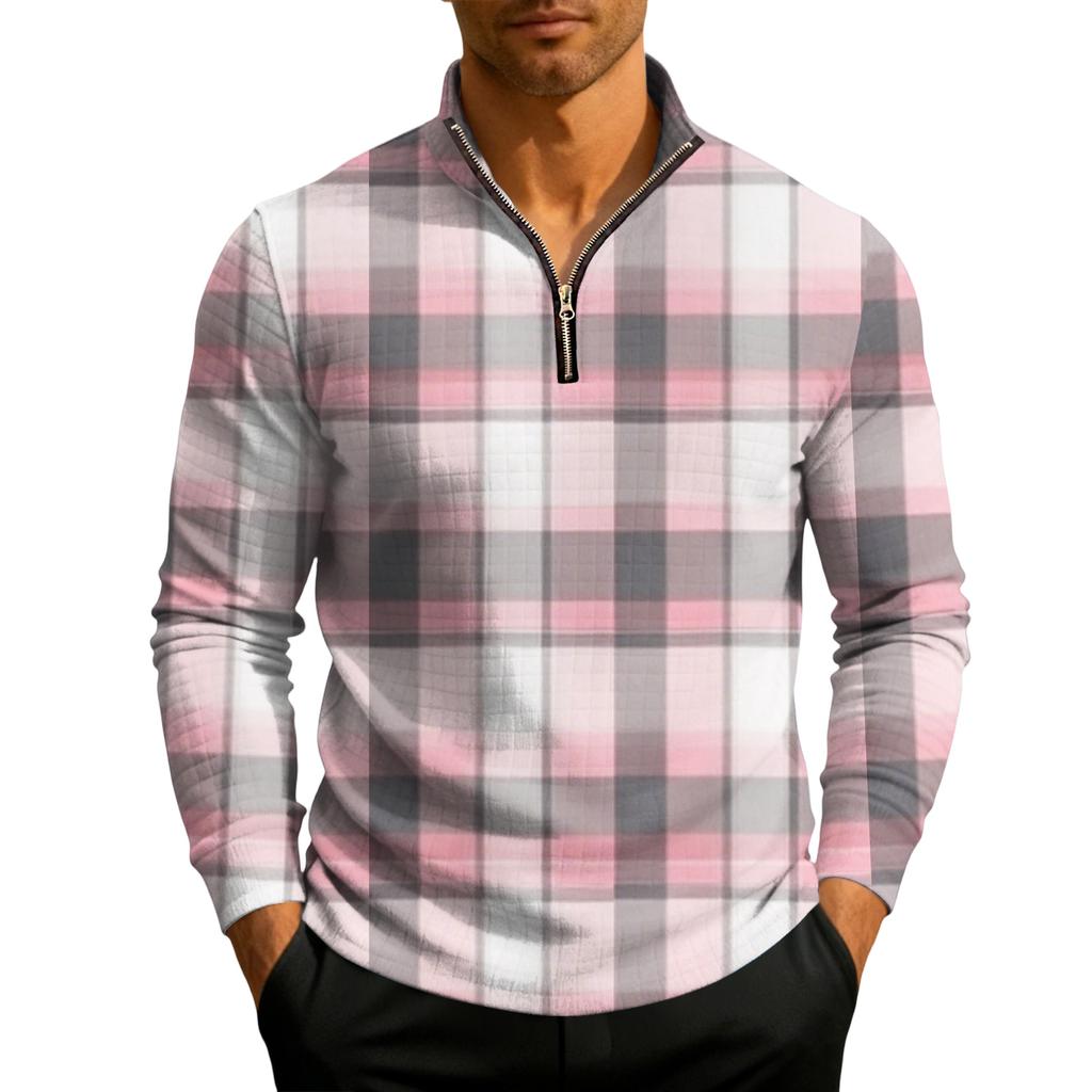 Herrstickad tröja med kvartslång dragkedja och ståkrage