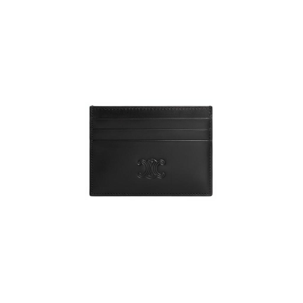Celine Triomphe Logo Embossed Satin Leather Card Holder Large Men Accessories Black 10K913FQ7-38SI