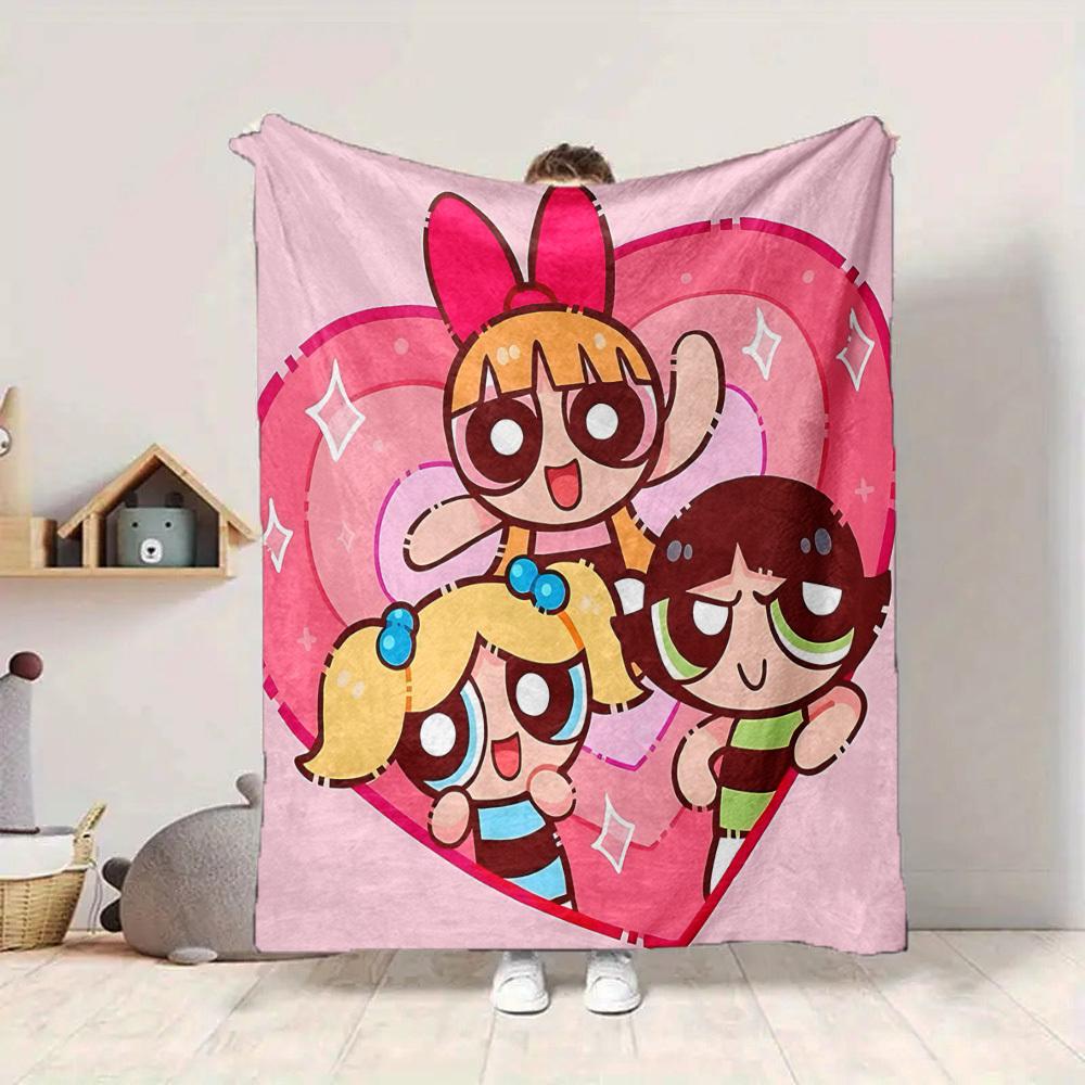 1pc Powerpuff Girls Flannel Throw Blanket Lightweight Soft Warm All Season Blanket for Sofa, Bed, Travel,L1028149