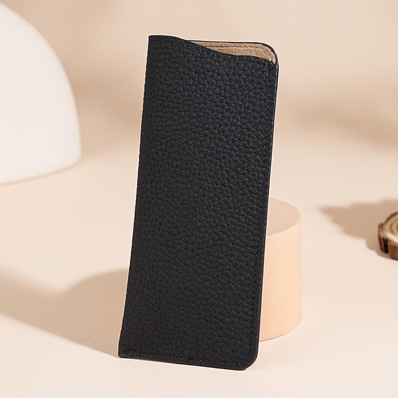 First Layer Cowhide Glasses Bag Open Myopia Glasses Bag Sunglasses Reading Glasses Sunglasses Lychee Pattern Leather Protective Cover
