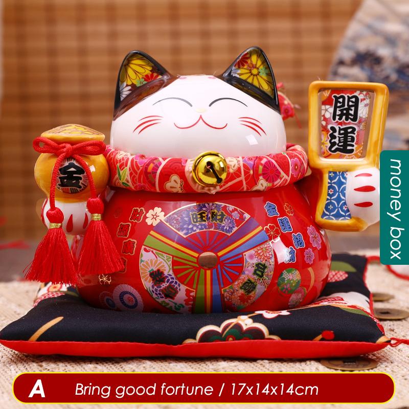 6.6 Inch Ceramic Maneki Neko Coin Bank Lucky Fortune Cat Money Box Home Decorative Ornament Centerpiece