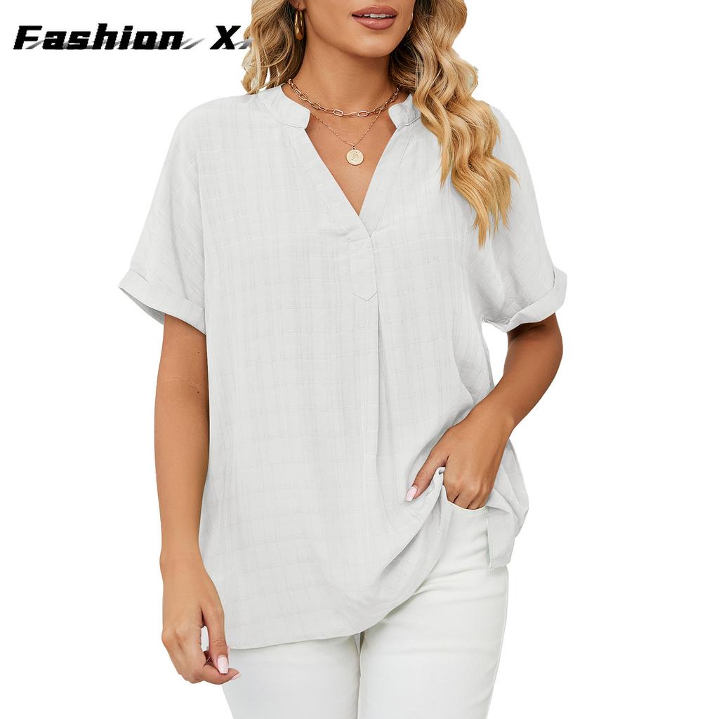 Ladies Fashion T-shirt V-neck Casual Pullover Blouse Women Loose Blouse Tops Women
