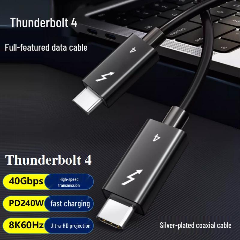 USB4 Thunderbolt 4 High-Definition 8K Kabel, 40G Datenübertragung, 240W Dual Typ-C, Versilbertes Koaxialkabel