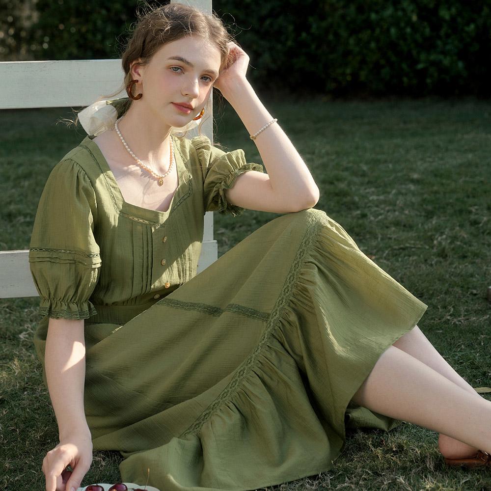 Simpeulleteulo Sr_Hyde Lace Square Neck Dress_Green