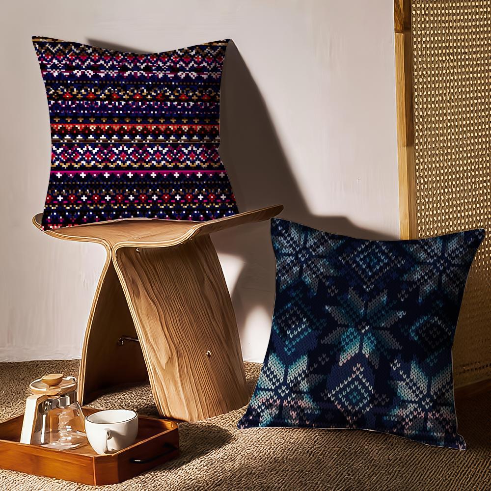 Modern And Stylish Fair Isle Cushion Cover Anti-dustmite Pillowcase Invisible Zipper Silky Short Plush Sofa Cushion Cover