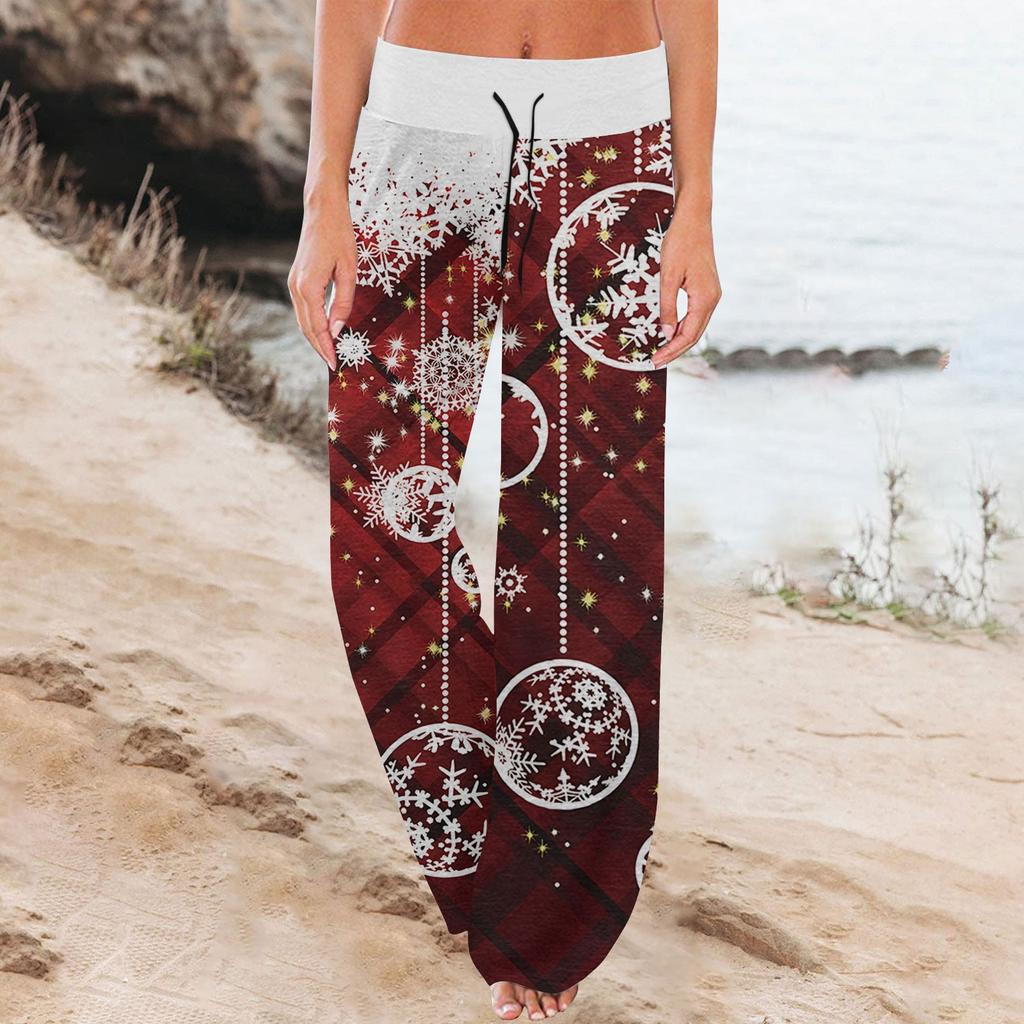 Women's Comfortable Pajama Pants Pants Christmas Print Drawstring Wide Leg Pants