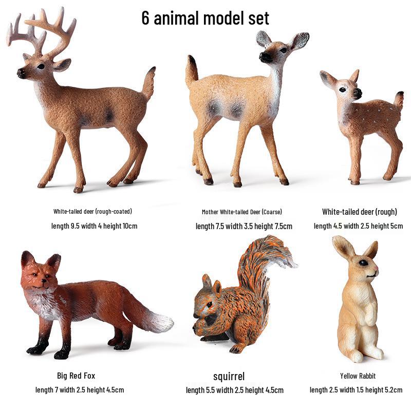 Miniatur-Dschungeltier-Simulationsspielzeug-Set: Reh, Fuchs, Eichhörnchen, Elch, Waschbär, Schwein, Kaninchen