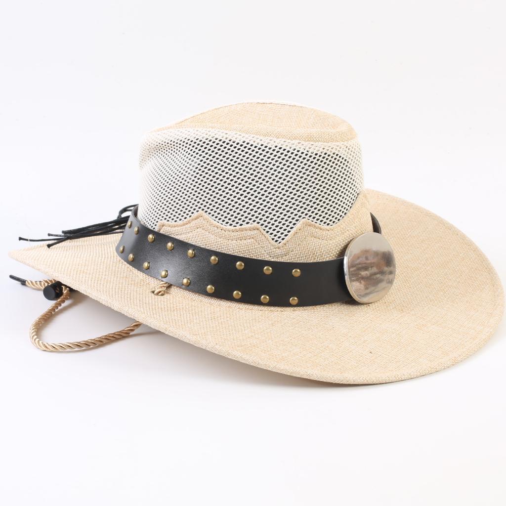 Western Cowboy Hat Men and Women Summer Breathable Sunscreen Visor Hat Big Brim Outdoor Travel Straw Top Hat