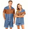 Couple Matching Pajama Set Short Sleeve Button Down Shirt with Hem and Shorts Set Soft Casual Sleepwear Available In Sizes S To XXXXL