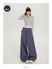 Women's High Waist Plaid Wide-Leg Casual Pants - Autumn Button-Down Style