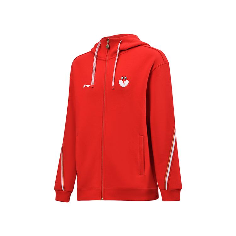 Li Ning Ping Pong Series Snake Year Print Skin-Friendly Soft Daily Casual Sports Hoodie Unisex Hoodie Crimson-Red AWDVB71-2