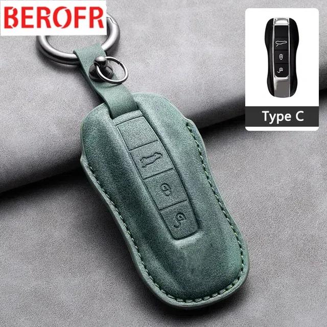 

Suede Leather Car Key Case For Porsche Cayenne 718 MACAN Panamera 911 Boxster 2020 2021 Smart Keyless Remote Fobs Protect Cover
