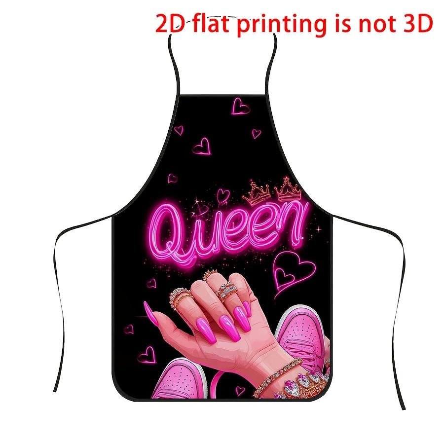

Queen Neon Sign Apron, Pink Long Nails and Crown Pattern, Girly Kitchen Cooking Bib, Multiple Sizes Available 38X47cm(15X19in)