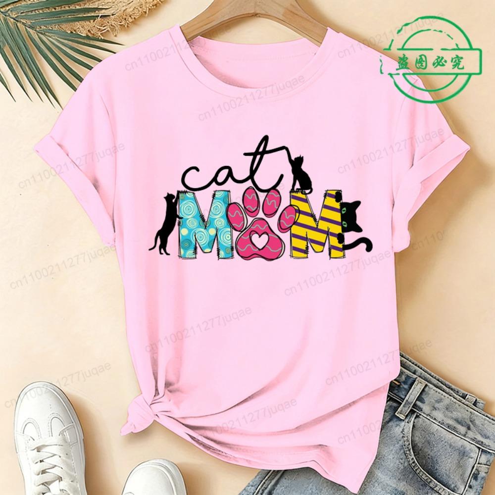 Summer Fashion Women Tshirt Short Sleeve Women Tshirt Ladies Tee Shirt Top Cat Mom Print Graphic T-Shirts Female Camisetas Mujer