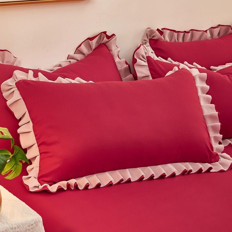 Poszewka na poduszkę w stylu księżniczki z koronkowym wykończeniem Falbankowy design Pokrowiec na poduszkę do domu 1 szt./2 szt. Paczka Do użytku przez cztery pory roku Wiele kolorów do wyboru