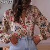 Women's Fashion Casual Spring Autumn Flower Pattern Print Long Sleeve V-Neck Blouses & Shirts