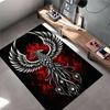 Area Rug, Phoenix Bird Red Flame White Tattoo Black Background Print, Living Room Decor, Non-Slip Mat