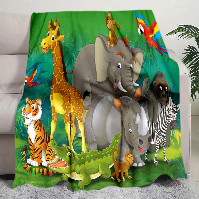 Jungle Animal Friends Plush Blanket Suitable All Seasons Soft Comfortable Sofa Office Nap Travel Birthday Gift Christmas Present