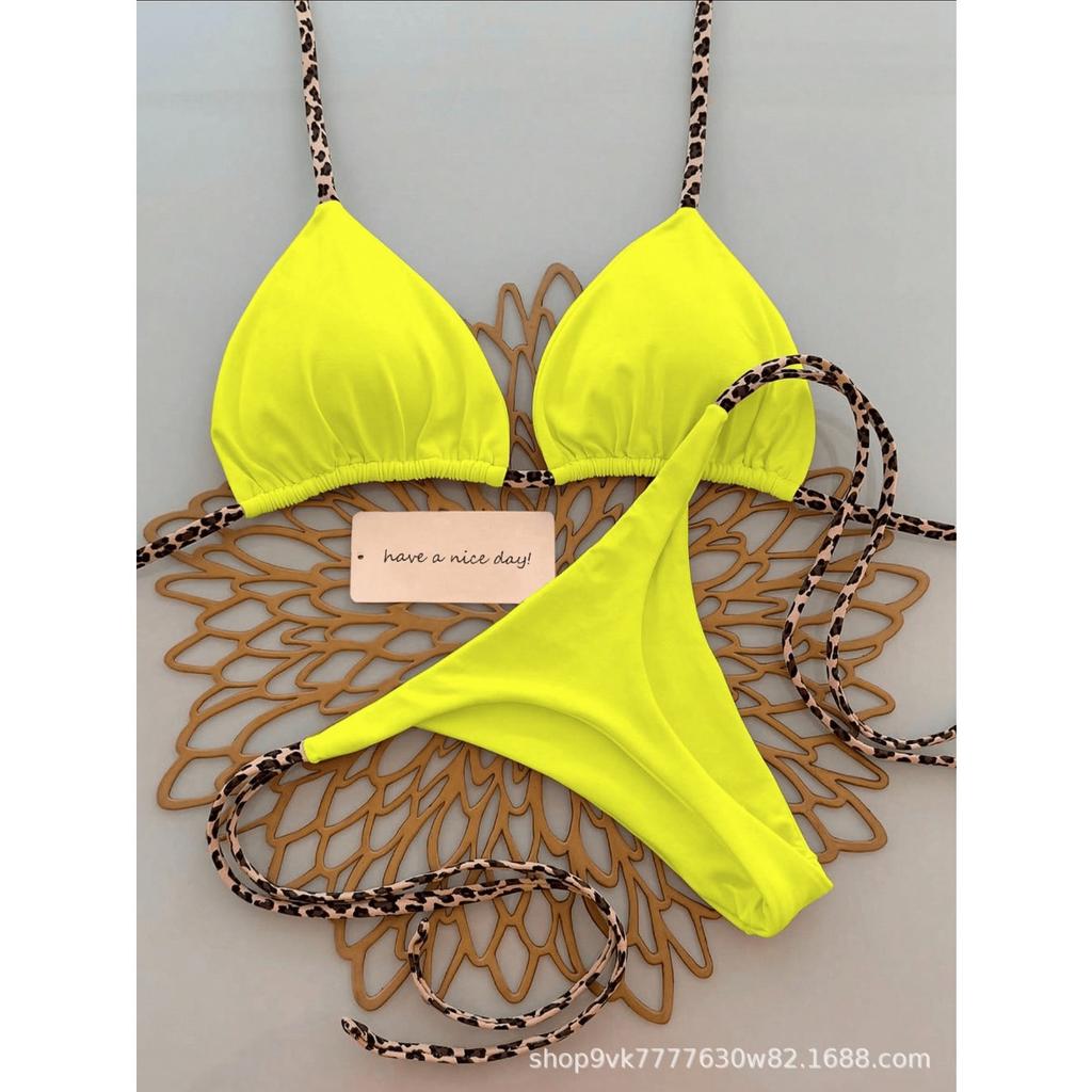 Ladies' Fashion Leopard Print Lace Up Bikini Swimsuit, Beach Vacation Set