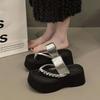 Korean fairy style elegant solid color muffin bottom slippers 2025 new Korean version fashion pearl toe slippers