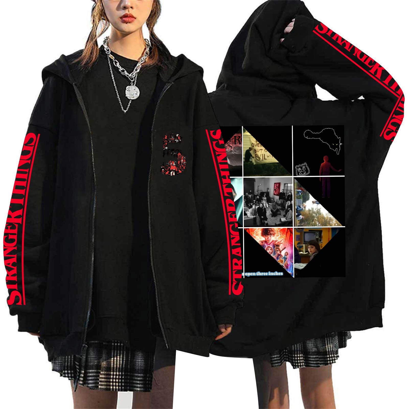 

Женская повседневная модная толстовка с капюшоном на молнии с длинными рукавами и принтом XL красный