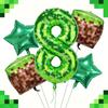 40-Inch Green Pixel Miner Digital Aluminum Foil Balloon Kit Includes Polyester Film Numbers 0-9 for Video Game Birthday Party