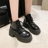Mode Neue Herbst Plateau Stiefeletten 7CM Hohe Absätze Damen Dicke Sohle Winter Leder Schnürschuhe Punk Schuhe Klobige Motorradstiefel Frau