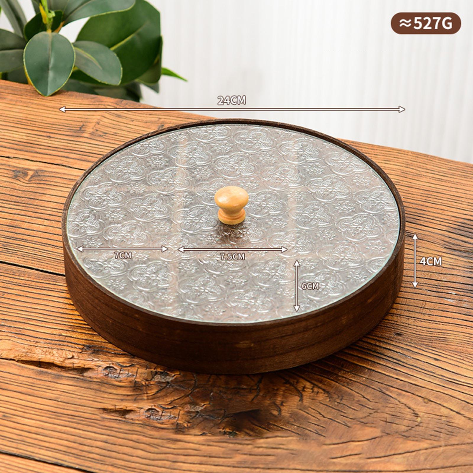 Round Divided Serving Tray with Compartments And Glass Lid Snack Platter Food Organizer for Candy Nuts Party Favors