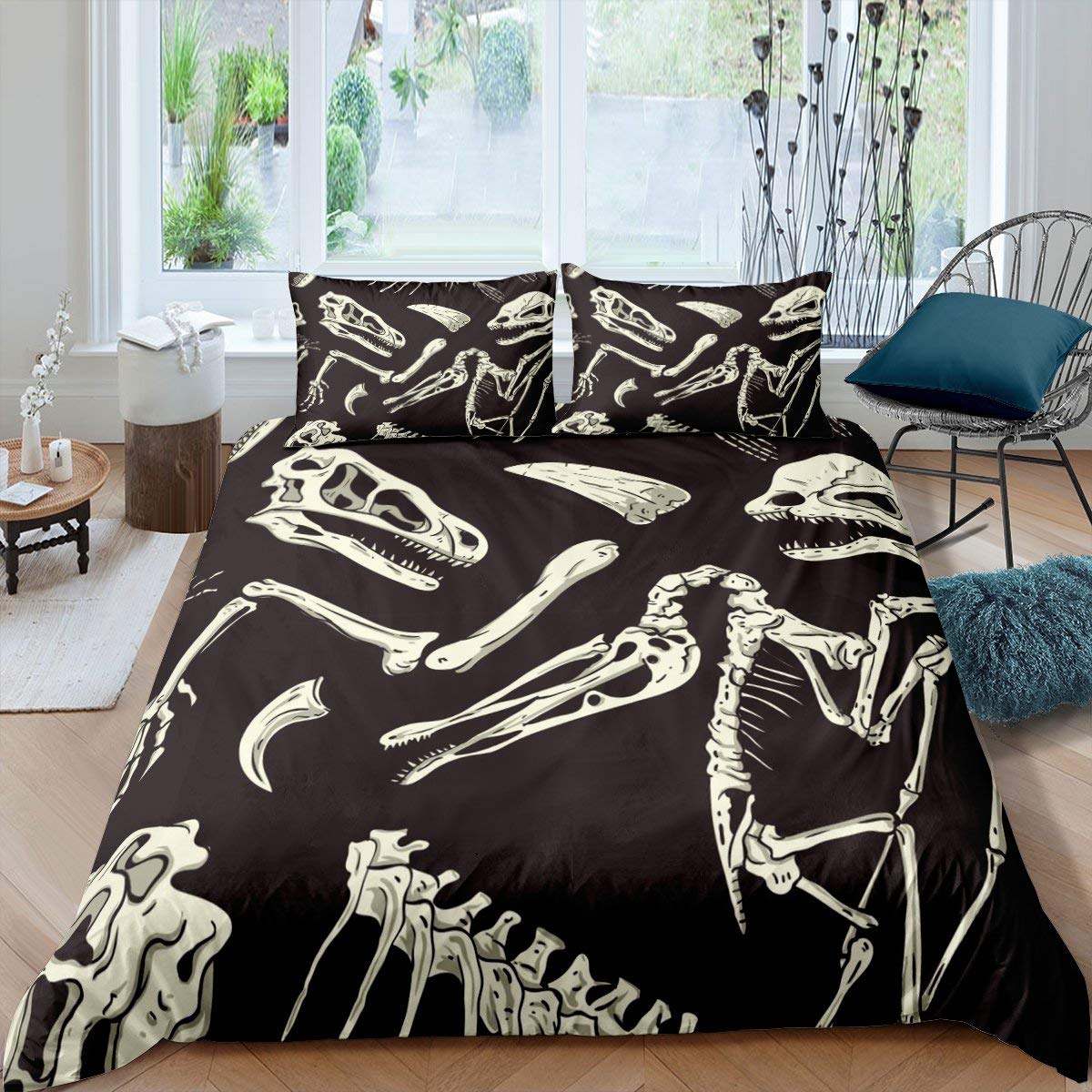 

Jurassic Duvet Cover Sets Lightweight Quilt Covers Bedroom Decor Dinosaurs Illustrations Skeleton Biology Historic Bedding Sets 220*240cm 3pcs