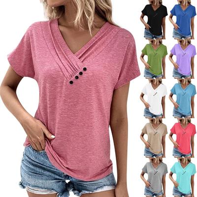 Summer Tops For Women Solid Color For Women V-Neck Short Sleeve Comfy Womens Tops Oversized Tshirts