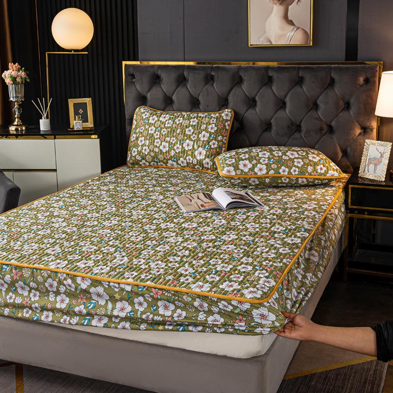Fashion Bedding Set White Green Double Bed Linens Nordic Duvet Cover Pillowcase Queen Size Flat Sheet Classic Grid Kids Winter